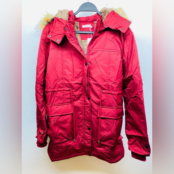 Women’s Winter Coat Parka Removable Hood NWT Maroon - Picture 7 of 12